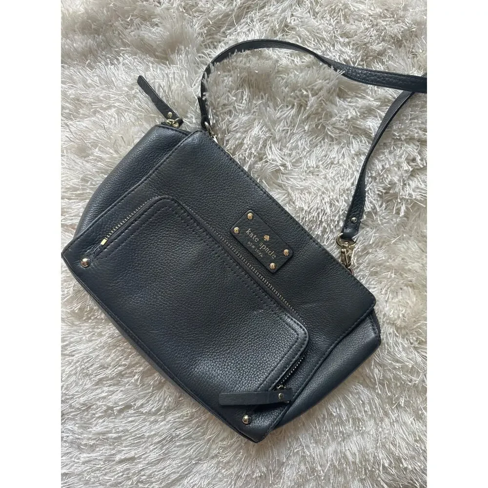Kate Spade Baxter Street Sevilla Leather Crossbody Asphalt Grey